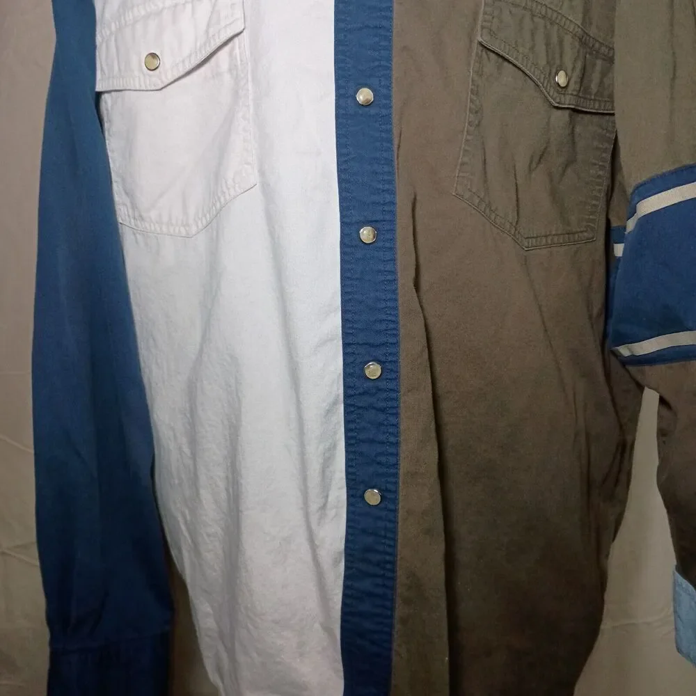 Vintage Wrangler Western Shirt Men’s XL Colorblock Snap Button Aztec Brushpopper - Picture 13 of 16